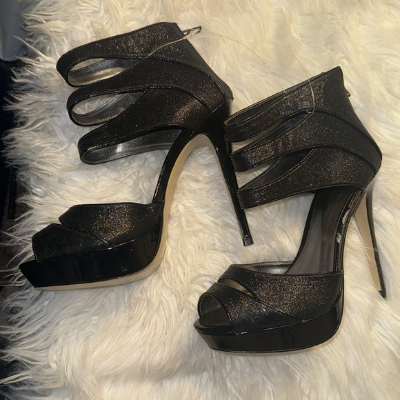 Charles David Size 7.5 GAZETTE Black Glitter Heels Sandals New Womens Shoes NWOT - Picture 3 of 6